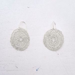 Crochet Sterling Silver Shield Earrings by Elizabeth Stewart Designs