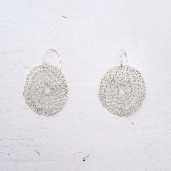 Crochet Sterling Silver Shield Earrings by Elizabeth Stewart Designs - Image 3