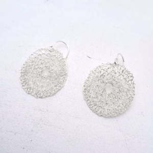 Crochet Sterling Silver Shield Earrings by Elizabeth Stewart Designs