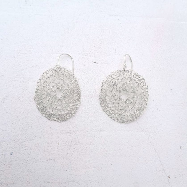 Crochet Sterling Silver Shield Earrings by Elizabeth Stewart Designs - Image 4