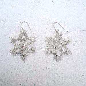 Crochet Sterling Silver Snow Flake Earrings by Elizabeth Stewart Designs