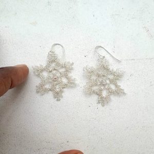 Crochet Sterling Silver Snow Flake Earrings by Elizabeth Stewart Designs