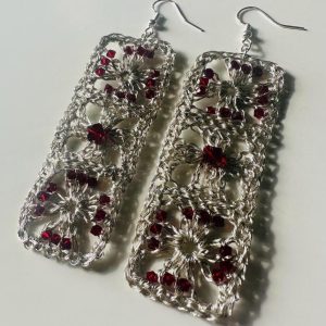 Crochet Sterling Silver Nostalgic Granny Square and Crystal Earrings by Elizabeth Stewart Designs