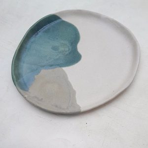 Grey and green hand formed plate by Kitty Leonard