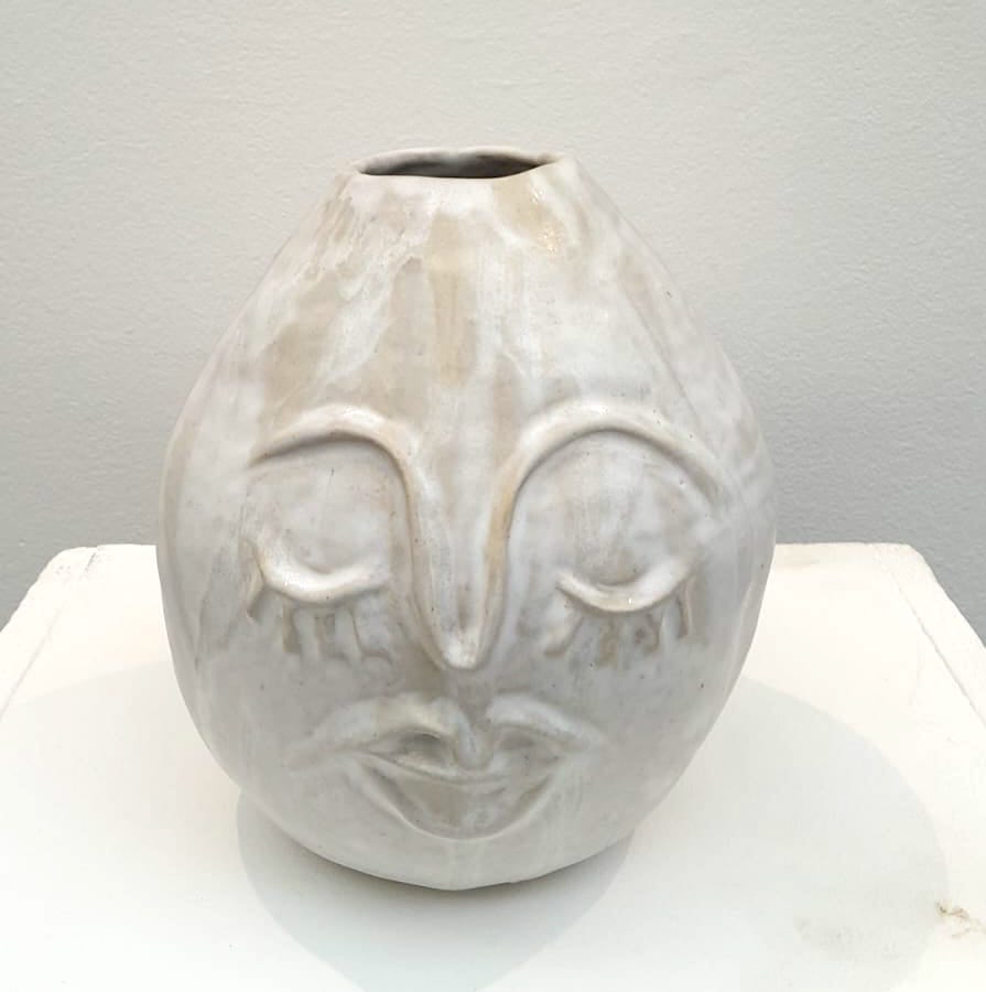 Large white face vase by Kitty Leanard at Amanartis by Amma Gyan 1