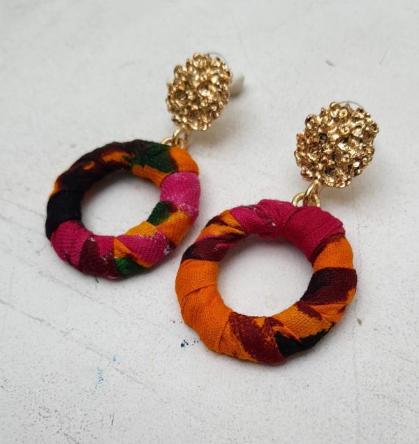 Multi colour African fabric and brass earrings by Jumandy Fabrics at Amanartis at the Atria by Amma Gyan 3