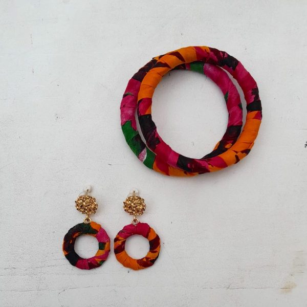 Multi colour African fabric and brass earrings by Jumandy Fabrics at Amanartis at the Atria by Amma Gyan 4