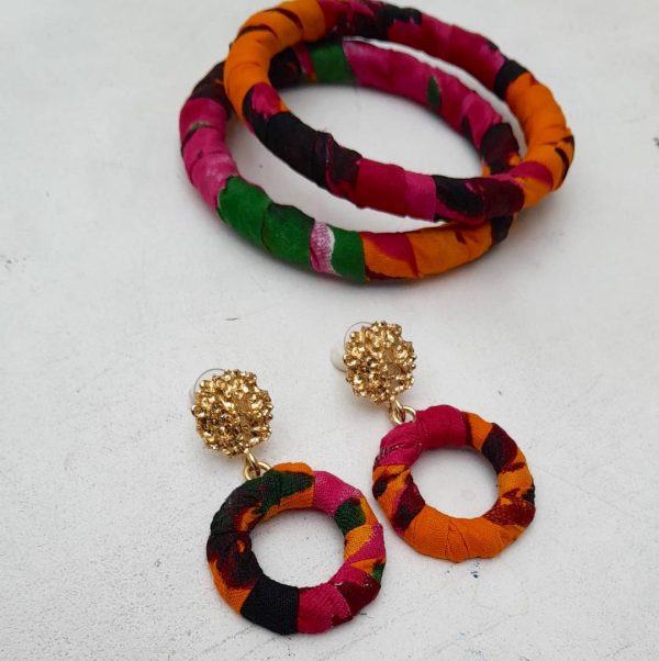 Multi colour African fabric and brass earrings by Jumandy Fabrics at Amanartis at the Atria by Amma Gyan 5