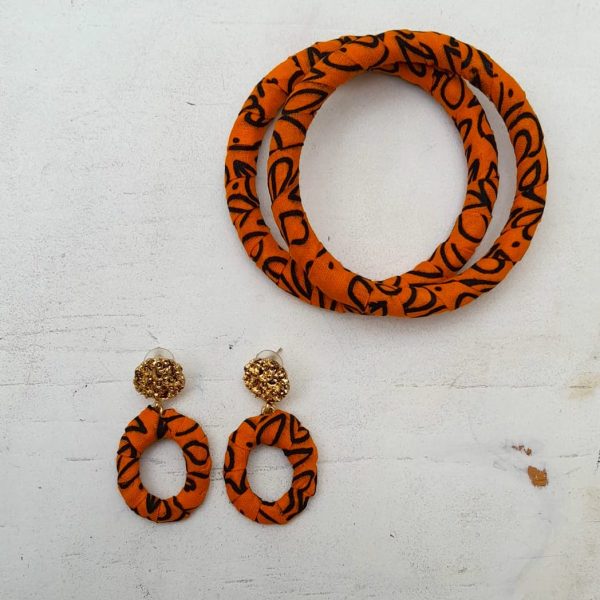 Orange and Black African Print Fabric earrings by Jumandy Fabrics - Image 4