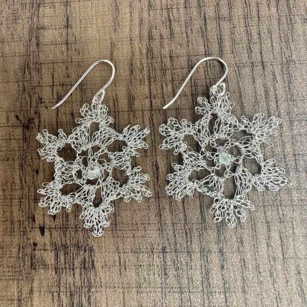 Crochet Sterling Silver Snow Flake Earrings by Elizabeth Stewart Designs - Image 5