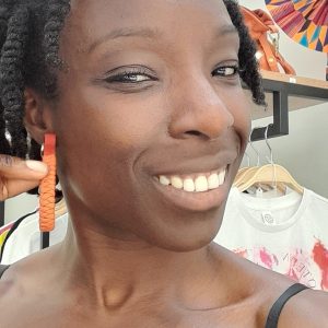 Statement Woven leather Earrings by Amma Gyan – Orange and Red