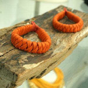 Statement Woven leather Earrings by Amma Gyan – Orange and Red