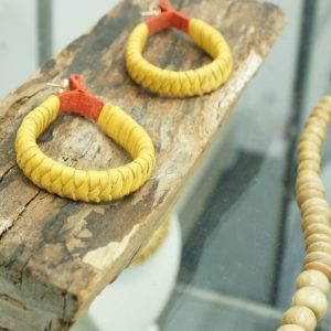Statement Woven leather Earrings by Amma Gyan – Yellow and Red