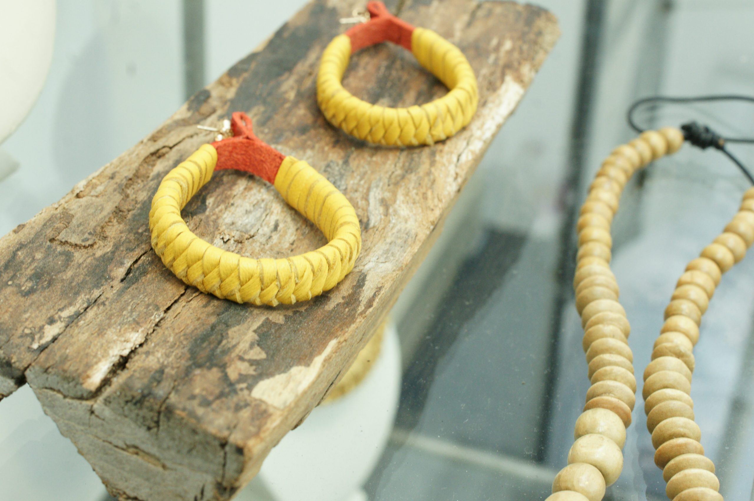 Yellow Reign Woven earrings by Amma Gyan 1